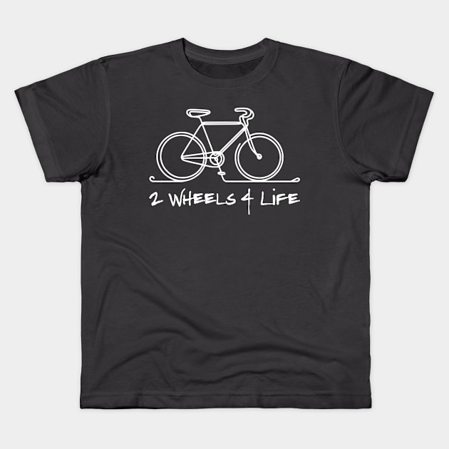 Bicycle line art 2 wheels 4 life - White Kids T-Shirt by PrintSoulDesigns